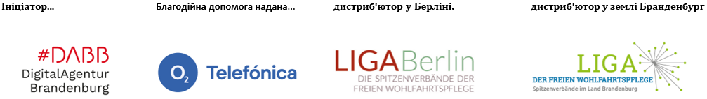 Logos der Partnerorganisationen DigitalAgentur Brandenburg, Telefónica, LIGA Berlin und LIGA Brandenburg