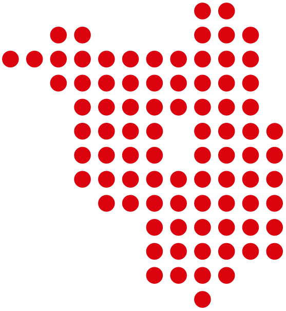 Stilisierte Karte des Landes Brandenburg aus roten Punkten