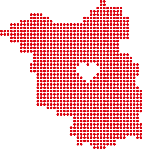 Stilisierte Karte des Landes Brandenburg aus roten Punkten