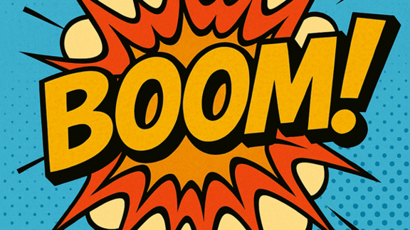Comic-Style Grafik mit Explosion und "Boom"